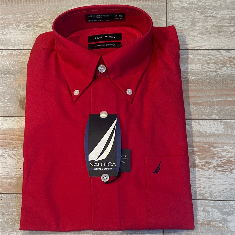 Nautica Men's Vibrant Red Button Down Shirt